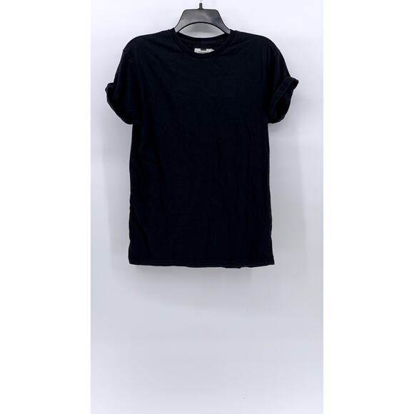 TOPMAN Men's Black Solid Crewneck Short Cuffed Sleeve Casual T-Shirt SZ S - Picture 1 of 10